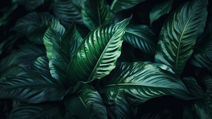 Tropical green leaf background. Nature wallpaper. Toned. generative ai