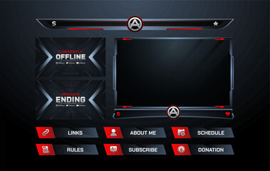 Set of modern design elements for overlay game streaming screen panel. Game frame for streamers and online video.