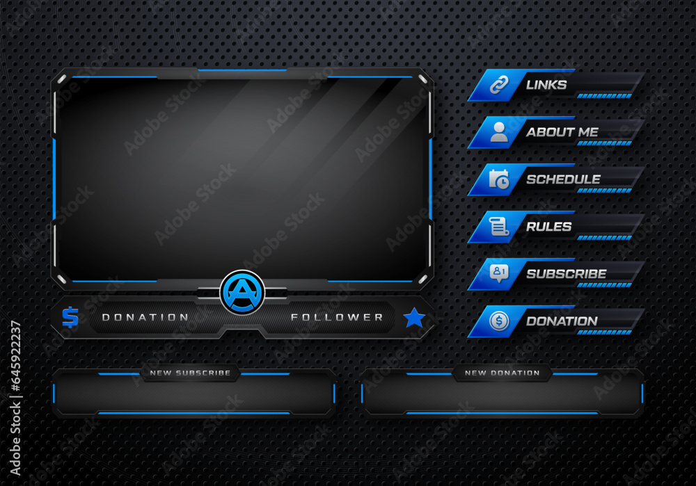 Poster set of modern design elements for overlay game streaming screen panel. game frame for streamers and 