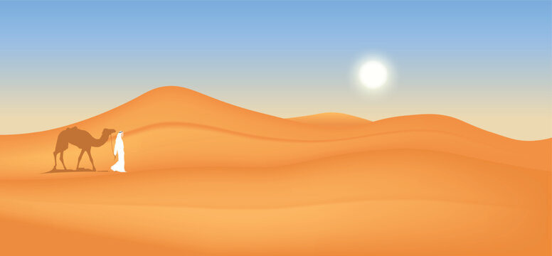 camel with Arab sheikh  in the desert vector poster