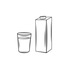 Outline style illustration of a glass and box of milk 