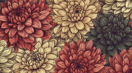Seamless floral pattern with dahlias. Vector illustration. generative ai
