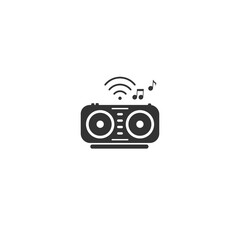 Wireless speaker with radio waves and musical note vector icon