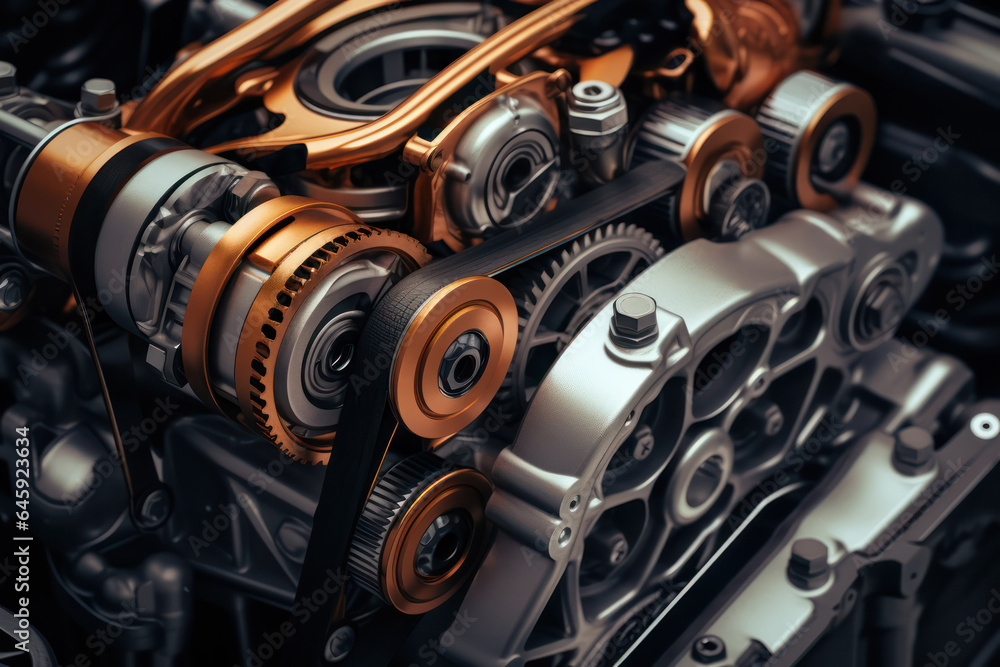 Poster precision engineering: closeup fragment of an auto engine, a glimpse into cutting-edge concept desig