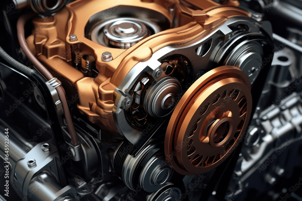 Poster precision engineering: closeup fragment of an auto engine, a glimpse into cutting-edge concept desig
