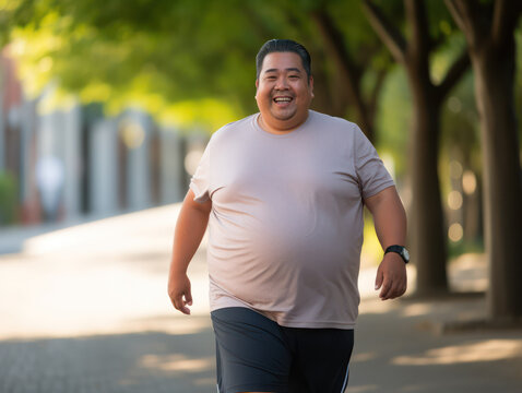 Slightly Overweight Asian Man in a Relaxed Park Setting, Finding Comfort in the Outdoors