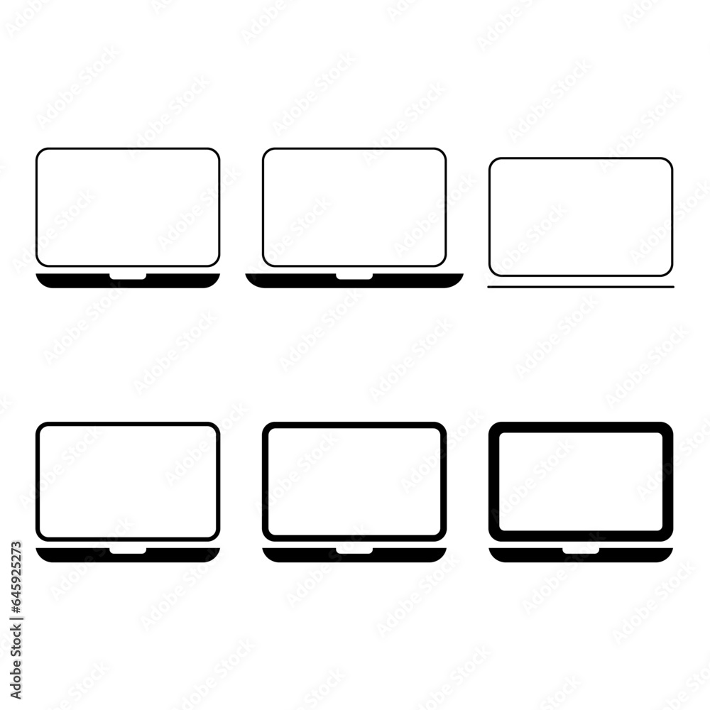 Poster set of laptop flat web icon, notebook computer technology symbol , blank display vector illustration