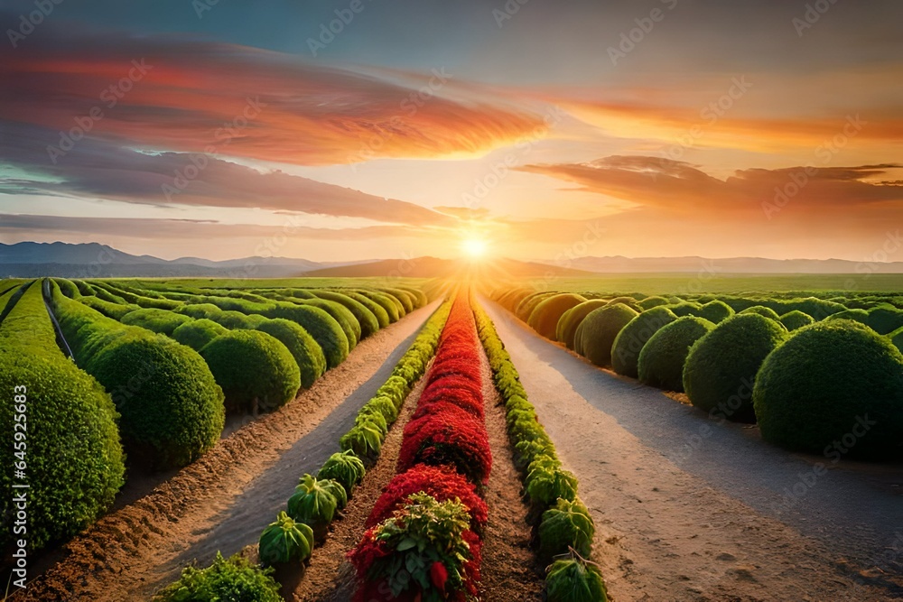 Wall mural Chili garden with beautiful sky background generated by AI tool. - Wall murals