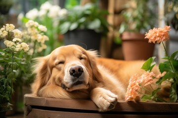 Relaxation At Home Home Gardening With A Furry Friend. Сoncept Relaxation At Home, Home Gardening, With A Furry Friend, Selfcare