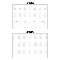Calendar 2024, calendar 2025 week start Sunday corporate design planner template.