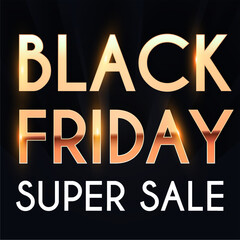 Black Friday Sale banner. Special season offer design with golden light.