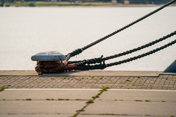Fototapeta premium Large military ship mooring rope close up