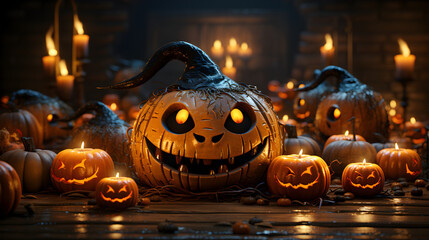 Fototapeta premium Halloween Pumpkins and Candles