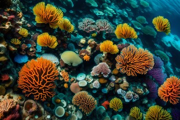 Fototapeta na wymiar The vivid colors and patterns of a coral reef, a kaleidoscope of marine biodiversity. 