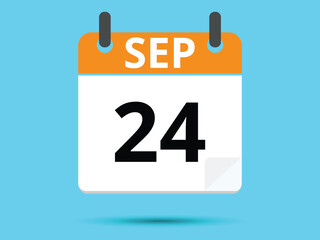 24 September. Flat icon calendar isolated on blue background. Vector illustration.