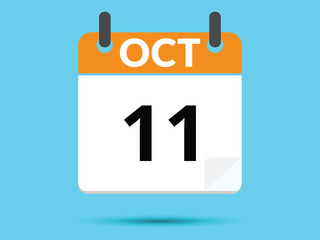 Fototapeta premium 11 October. Flat icon calendar isolated on blue background. Vector illustration.