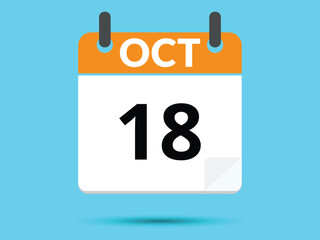 18 October. Flat icon calendar isolated on blue background. Vector illustration.