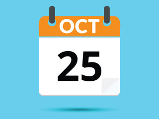 25 October. Flat icon calendar isolated on blue background. Vector illustration.