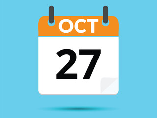 27 October. Flat icon calendar isolated on blue background. Vector illustration.