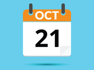 21 October. Flat icon calendar isolated on blue background. Vector illustration.