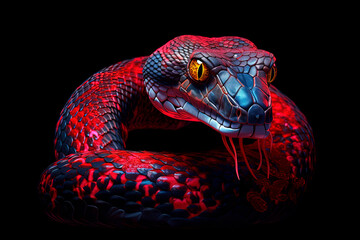 A neon snake on a black background. Generative AI