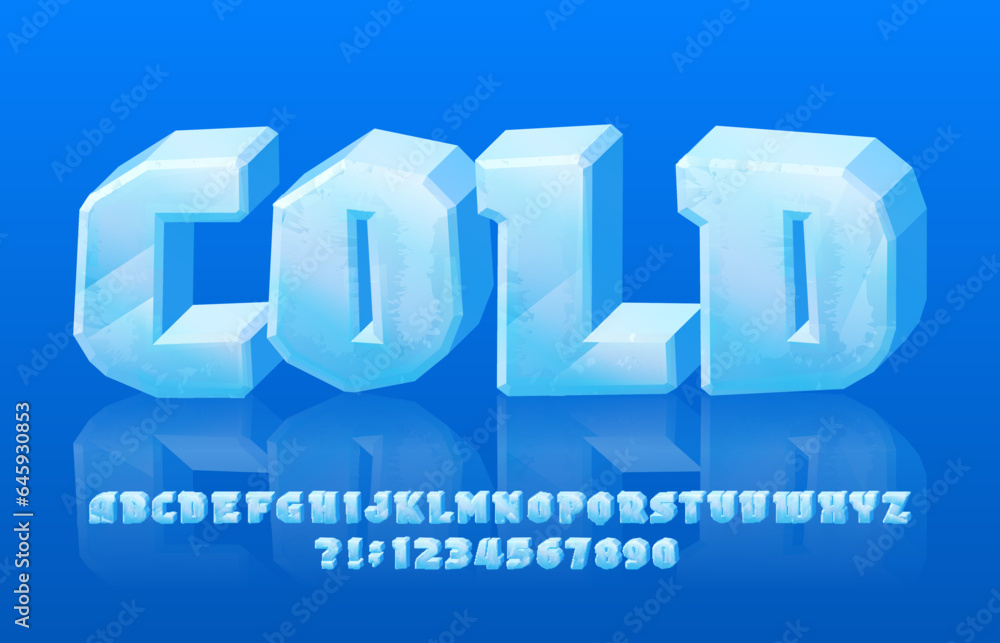 Fototapete Cold alphabet font. 3D cartoon ice letters and numbers. Stock vector typeface for your typography design.