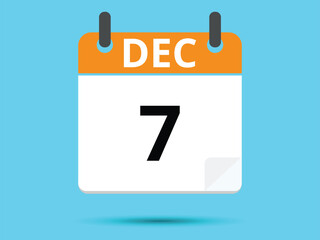 7 December. Flat icon calendar isolated on blue background. Vector illustration.