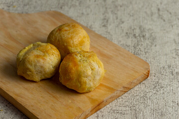 Indonesian delicious pastry called bakpia or kue kacang. Cake filled with sweet mung bean.