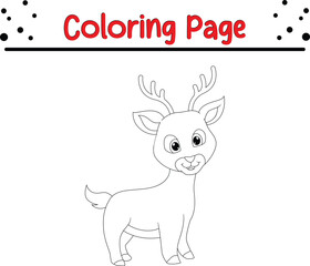 Obraz na płótnie Canvas Happy Christmas cartoon cute deer Coloring page for children. Christmas Vector black and white, winter coloring book.
