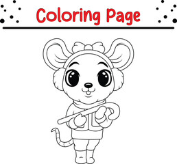 Happy Christmas cartoon animal Coloring page for children. Christmas Vector black and white, winter coloring book.