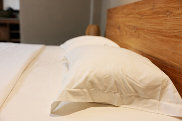 Fototapeta na wymiar White interior pillow room clean bedding home comfortable