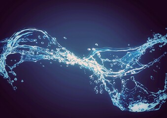 抽象的な青い波と水しぶきが渦巻く3dイラスト