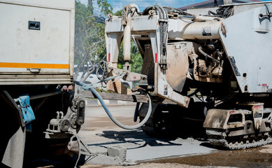 The road roller working on the new road construction site