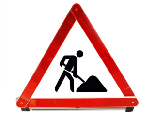 Warning Triangle with Construction Site Sign on Transparent PNG Background