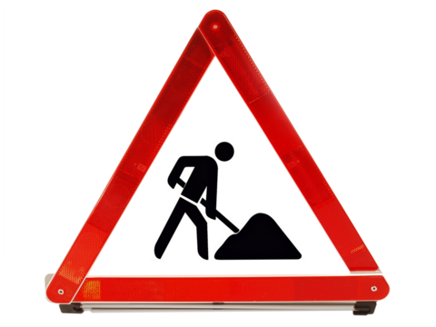 Warning Triangle with Construction Site Sign on Transparent PNG Background