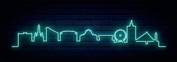 Blue neon skyline of Odessa. Bright Odessa long banner. Vector illustration.