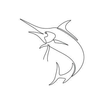 recommend clip art: Fresh Marlin, Swordfish, Sailfish in continuous line art drawing style. Marlin, Swordfish, Sailfish fish concept in doodle style on white background. Vector illustration