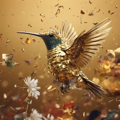 Zelfklevend Fotobehang Golden bird with spread wings © Camilla