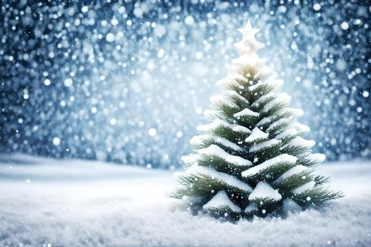 Christmas tree and snow background 