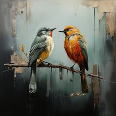 Drawing of two birds on a branch