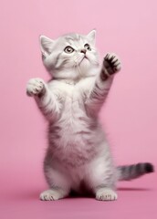 Cute cat on pink background