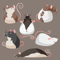set of cartoon illustrations about cute fat mice