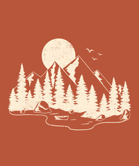 WILD MOUNTAINS AND FORESTS LANDSCAPE ILLUSTRATION DESIGN 