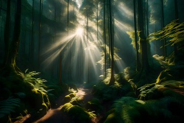 Obraz premium rays of light in the forest