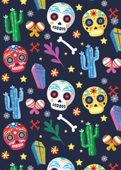 Day of the dead, Dia de los muertos. colorful Mexican motifs