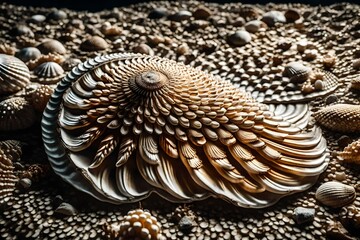 The intricate details of a textured seashell,  the story of the ocean's embrace.  