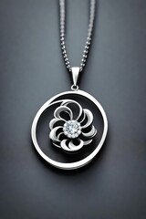 necklace, decorated with diamond, clean, simple, minimalist flower image design logo 