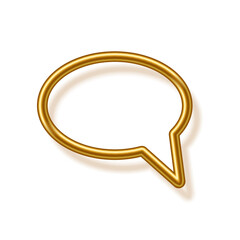 Gold speech bubble shape frame for picture with shadow on white background. Blank space for picture, painting. 3d realistic tube template vector illustration. Simple golden object mockup