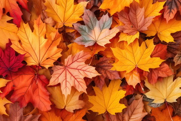 Naklejka na ściany i meble Leaves in the fall photo above. Beautiful wallpaper of autumn leaves. A frame filled with fall leaves