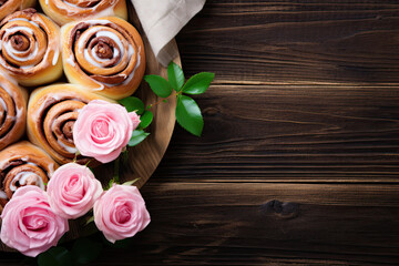 cinnamon rolls with cream cheese  close up 